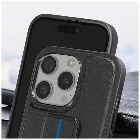 Cover Per Iphone 15 Pro Max Similpelle Cavalletto Supporto, Nero - Foto 5