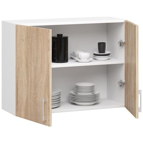 Mobile da cucina pensile LIMA, 2 ante, 80x30,5x58 cm, Colore Bianco e Sonoma Quercia - Foto 2