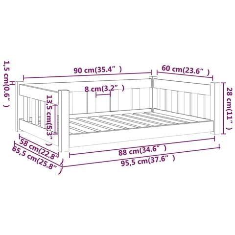 Cuccia Per Cani 95,5x65,5x28 Cm In Legno Massello Di Pino - Foto 6