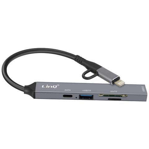 Hub Usb-c E Lightning Otg 1x Usb-c + 2x Usb + Lettore Scheda Sd / Tf, Nero - Foto 5