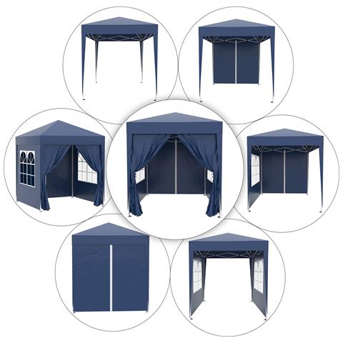 Gazebo Pieghevole Pop Up 2x2 m con 4 Pareti Rimovibili in Poliestere e Acciaio, Blu - Foto 2