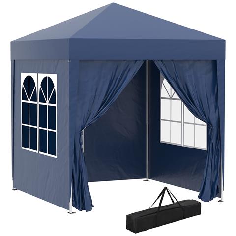 Gazebo Pieghevole Pop Up 2x2 m con 4 Pareti Rimovibili in Poliestere e Acciaio, Blu - Foto 1