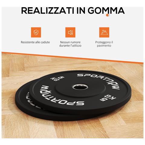 Set 2 Dischi Pesi da 5kg in Gomma con Foro da 2"" / 5 cm per Manubri e Bilancieri, Nero - Foto 6