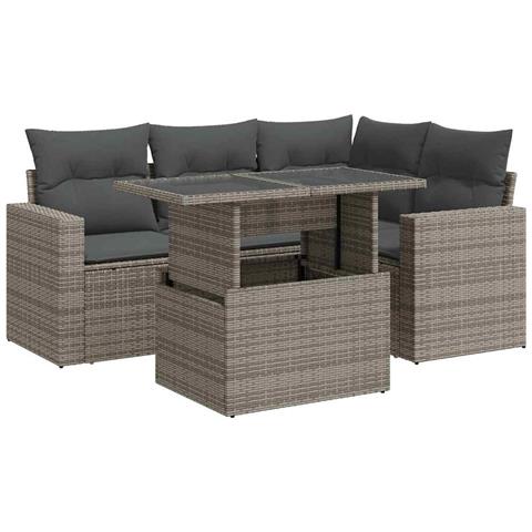 Set Divano Da Giardino 5 Pz Con Cuscini Grigio In Polyrattan - Foto 2