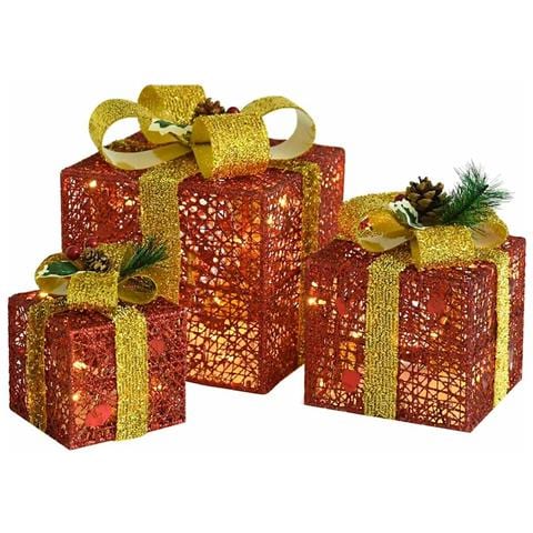 Scatole Regalo Decorative Natale 3pz Rosse Da Esterno Interni - Foto 1