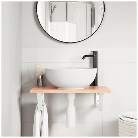 Ripiano A Parete Per Lavabo In Acciaio E Massello Di Rovere - Foto 2