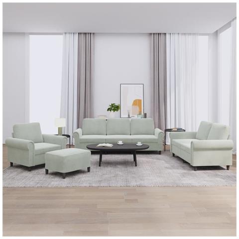 Set Di Divani 4 Pz Con Cuscini Grigio Chiaro In Velluto - Foto 8