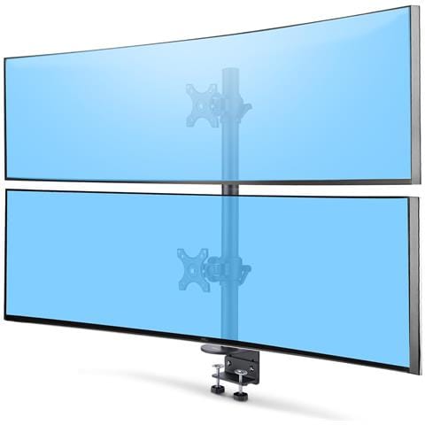 StarTech.com Supporto da scrivania per 2 monitor impilati verticalmente, doppio 49", capacità totale 32 kg, morsetto a C, sistema VESA a sgancio rapido, schermo panoramico 16:9/ultrawide 32:9, TAA - Foto 1