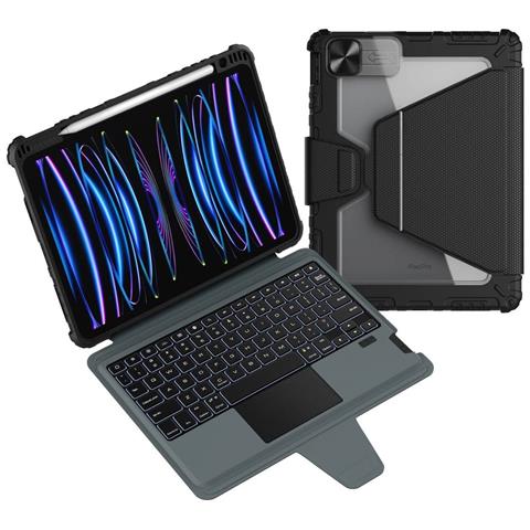Custodia Con Tastiera Retroilluminata Per Ipad Air / Pro 11” Con Paraurti Rinforzato, Nero - Foto 3