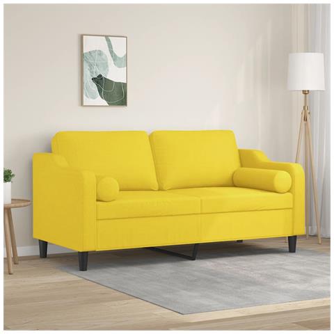 Divano a 2 Posti con Cuscini Giallo Chiaro 140 cm in Tessuto - Foto 2