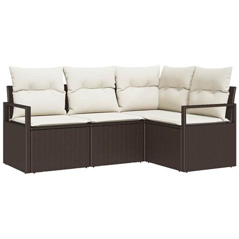 Set Divano da Giardino 4 Pezzi con Cuscini Marrone Rattan Poliestere, Divano da Giardino 2 Posti con Cuscini Marrone Rattan Poliestere - Foto 1