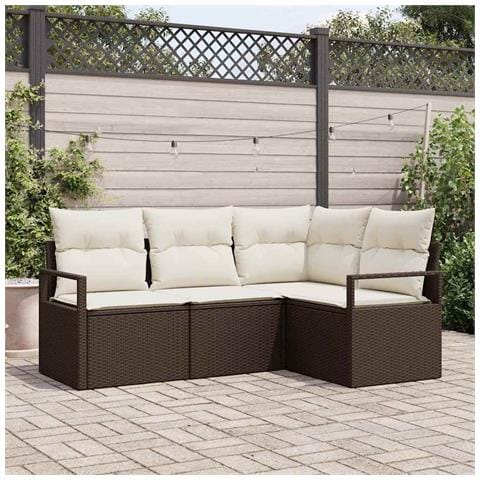 Set Divano da Giardino 4 Pezzi con Cuscini Marrone Rattan Poliestere, Divano da Giardino 2 Posti con Cuscini Marrone Rattan Poliestere - Foto 2