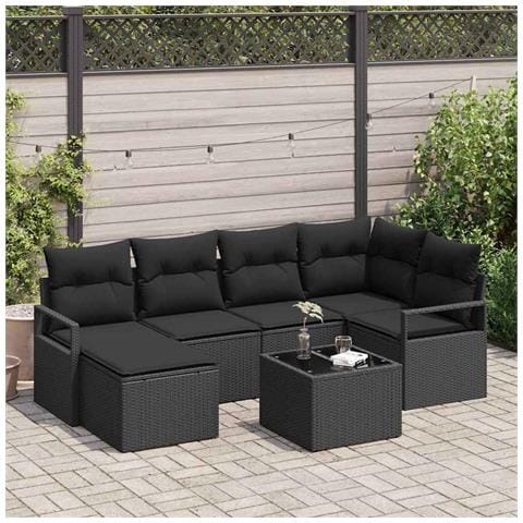 Set Divano Giardino Modulare con Cuscini Beige in Polyrattan, Divano Giardino a Due Posti con Cuscini Neri in Polyrattan - Foto 2
