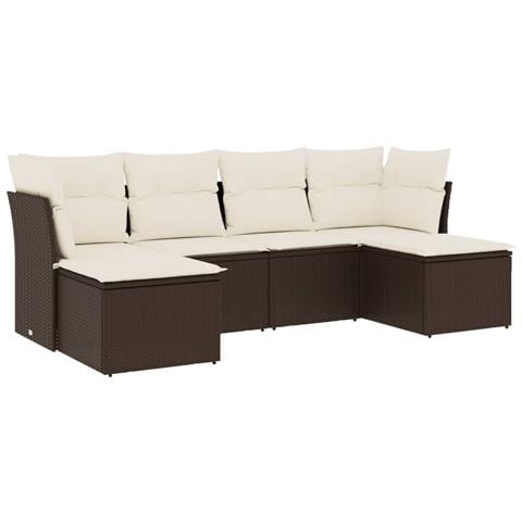 Set Divano da Giardino 6 pz con Cuscini Marrone in Polyrattan - Foto 1