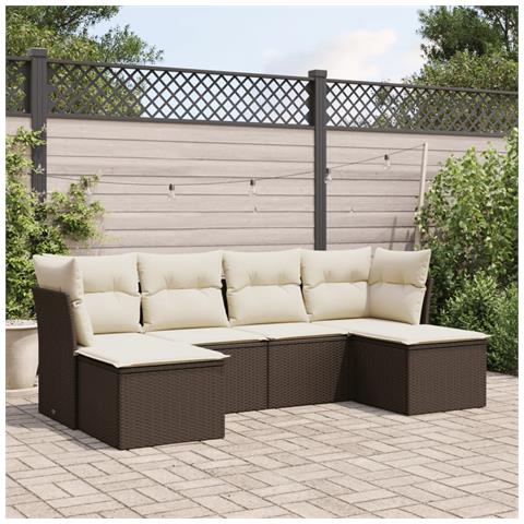 Set Divano da Giardino 6 pz con Cuscini Marrone in Polyrattan - Foto 2