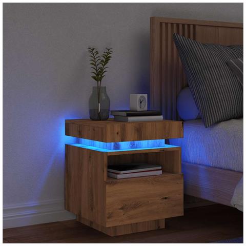 Comodino con Luci LED Rovere Artigianale 40x39x48,5 cm - Foto 2