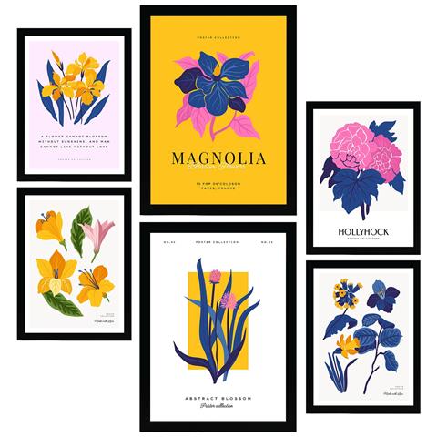 Set Di 6 Stampe Fiori Magnolia Foglie Natura E Stampe Botaniche Per L'interior Design A3 & A4 Senza Cornice - Foto 1