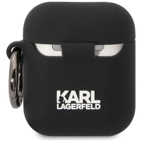 Custodia In Silicone Airpods 1/2 Karl Head 3d Lusso Antiurto, Nero - Foto 2