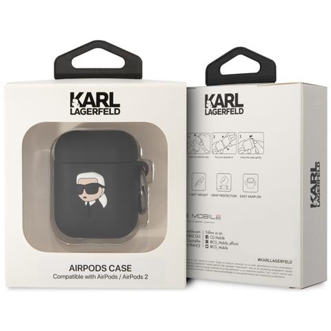 Custodia In Silicone Airpods 1/2 Karl Head 3d Lusso Antiurto, Nero - Foto 3