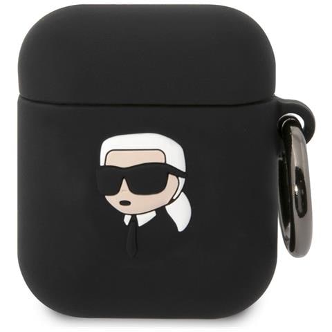 Custodia In Silicone Airpods 1/2 Karl Head 3d Lusso Antiurto, Nero - Foto 1