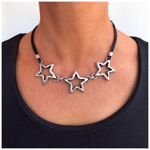 Collana Girocollo A Tripla Stella Nera E Argento - Foto 2