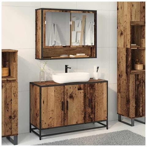 Set di mobili per il bagno con lo scaffale 2 pcs Legno vecchio - Foto 2