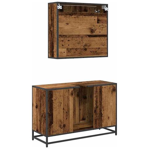 Set di mobili per il bagno con lo scaffale 2 pcs Legno vecchio - Foto 9