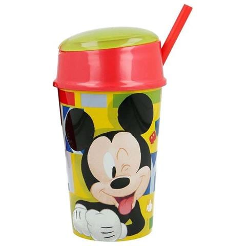 Bicchiere Da Merenda Per Bambini Con Scomparto E Cannuccia 400 Ml Decorazione Cartoon, Rosso / Giallo - Foto 1