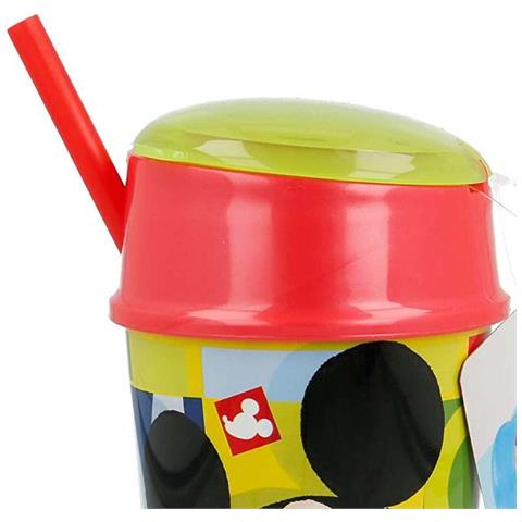 Bicchiere Da Merenda Per Bambini Con Scomparto E Cannuccia 400 Ml Decorazione Cartoon, Rosso / Giallo - Foto 5