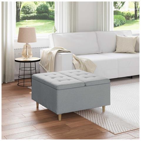 Pouf contenitore Grigio chiaro 80 x 80 x 45 cm Tessuto - Foto 2