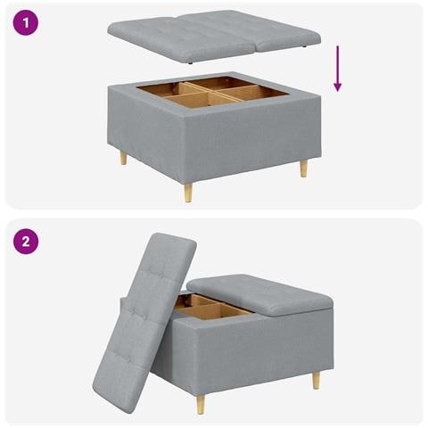 Pouf contenitore Grigio chiaro 80 x 80 x 45 cm Tessuto - Foto 9
