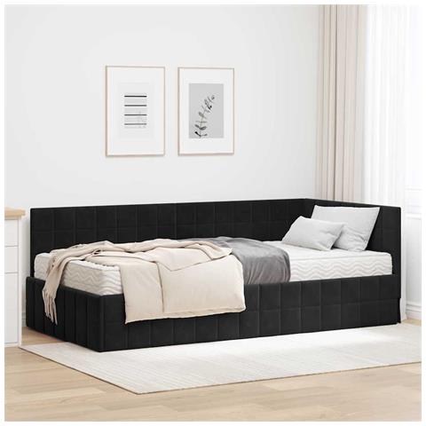 Struttura Letto Angolare con Materasso 2 pcs Nero Velluto - Foto 2