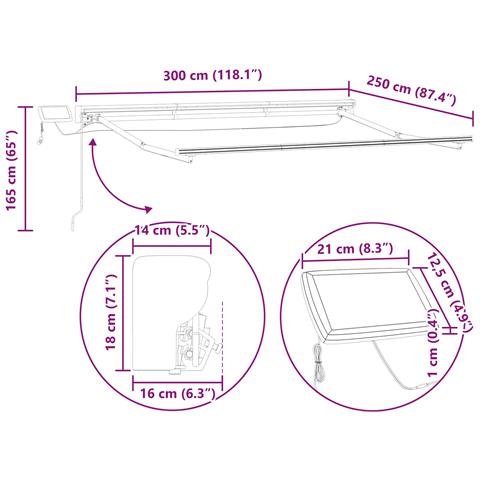 Cornice per Tenda Manuale con LED Bianco 3 x 2,5 m Alluminio - Foto 9