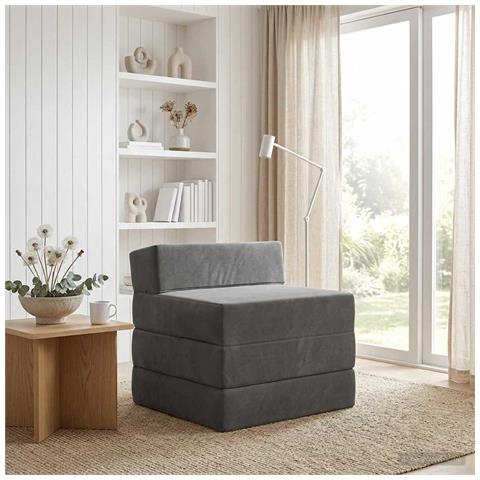 Divano Letto Pieghevole Grigio Scuro 200 x 70 x 15 cm Velluto - Foto 2