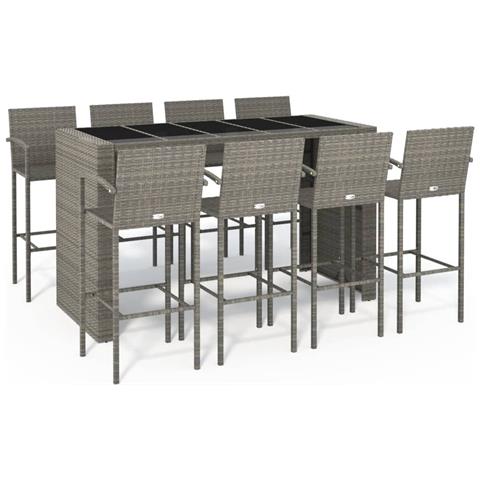 Set da Bar da Giardino 9pz Grigio in Polyrattan - Foto 1