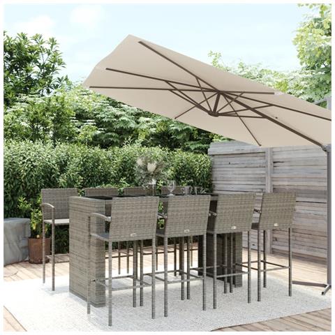Set da Bar da Giardino 9pz Grigio in Polyrattan - Foto 2