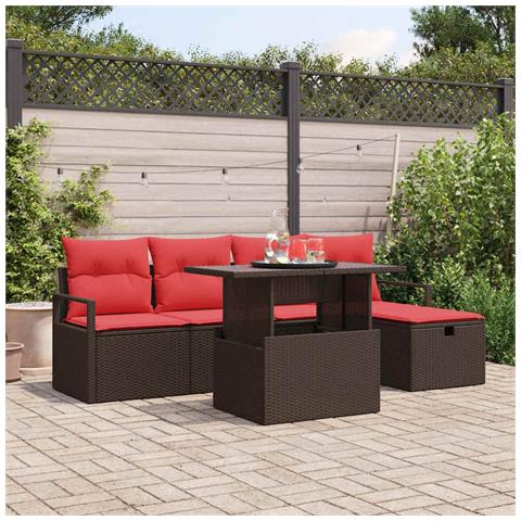 Set Divano da Giardino con cuscino 6 pcs Marrone Poly Rattan - Foto 2