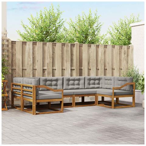 Set di divani da esterno 6 pcs Grigio Naturale e Chiaro - Foto 2