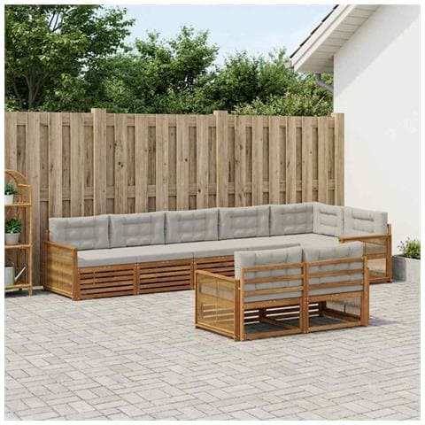 Set di divani da esterno 8 pcs Naturale e Grigio Chiaro - Foto 2