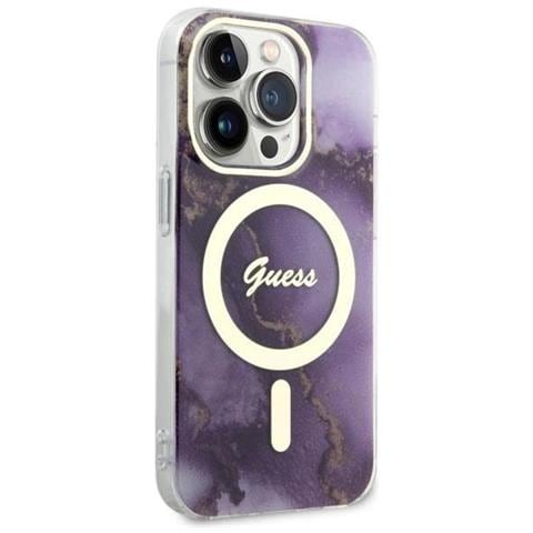 Guess Guhmp14lhtmrsu Custodia Per Iphone 14 Pro 6,1 Viola /viola Golden Marble Magsafe - Foto 1