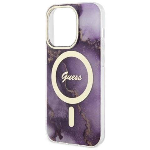 Guess Guhmp14lhtmrsu Custodia Per Iphone 14 Pro 6,1 Viola /viola Golden Marble Magsafe - Foto 2