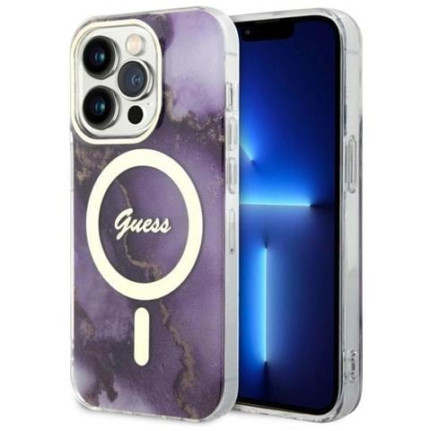 Guess Guhmp14lhtmrsu Custodia Per Iphone 14 Pro 6,1 Viola /viola Golden Marble Magsafe - Foto 3