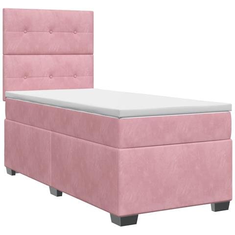 Letto box spring con materasso Rosa 80 x 200 cm Velluto - Foto 1