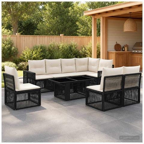 Set Divano da Giardino 9 pz Nero e Bianco Crema polyrattan - Foto 2
