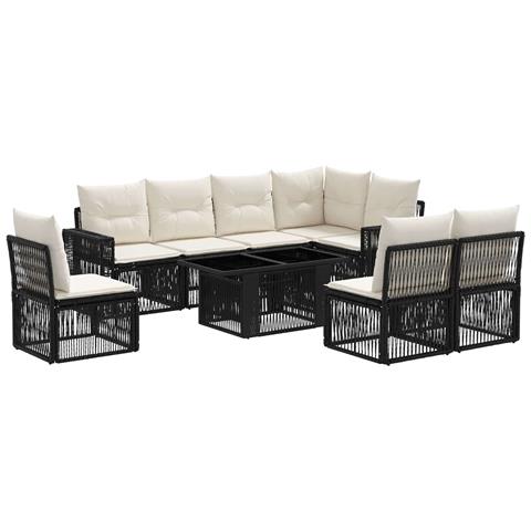 Set Divano da Giardino 9 pz Nero e Bianco Crema polyrattan - Foto 1