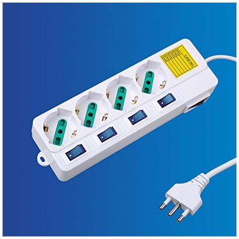 Multipresa Italia Schuko Con 5 Interruttori Separati 4 Posti Ciabatta Protezione Led 2500w Europa - Foto 1