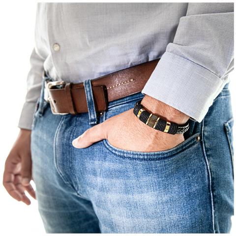 Bracciale da Uomo in Pelle, ""Ring"", 20cm, Oro - Foto 2