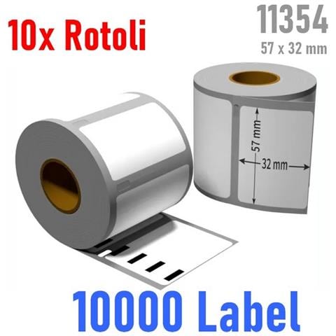 10x Rotolo Etichette Bianco Compatibile Dymo 11354 - 57 X 32 Mm 10000 Label - Foto 1