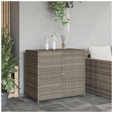 Armadietto Portaoggetti Giardino Grigio 83x45x76 Cm Polyrattan - Foto 3