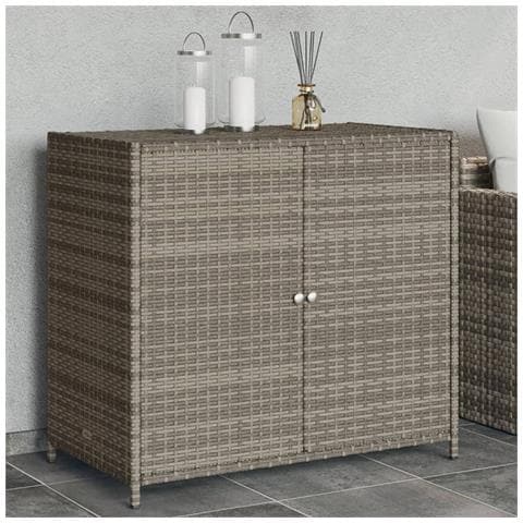 Armadietto Portaoggetti Giardino Grigio 83x45x76 Cm Polyrattan - Foto 1